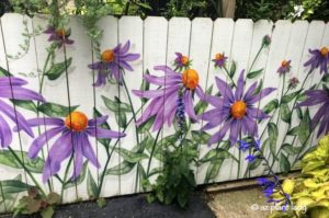 Purple Flowers Painted on Fence - Fence & Deck Supply