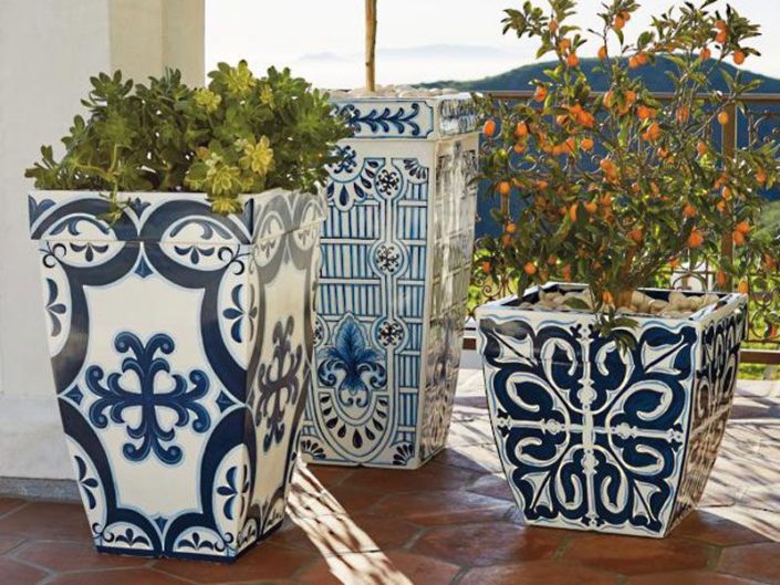 Blue and White Outdoor Planters Fence & Deck Supply