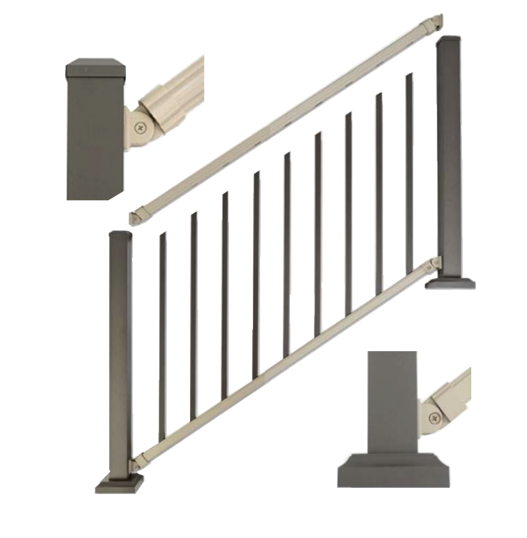 Exploded view of a panel of Optimum Aluminum Railing - Stair Railing