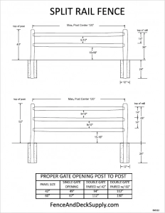 Shop drawing of split rail fencing with measurements